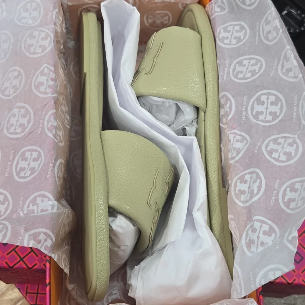 Tory Burch Double T Sport Slide Tumbled Leather - Picture 4 of 11